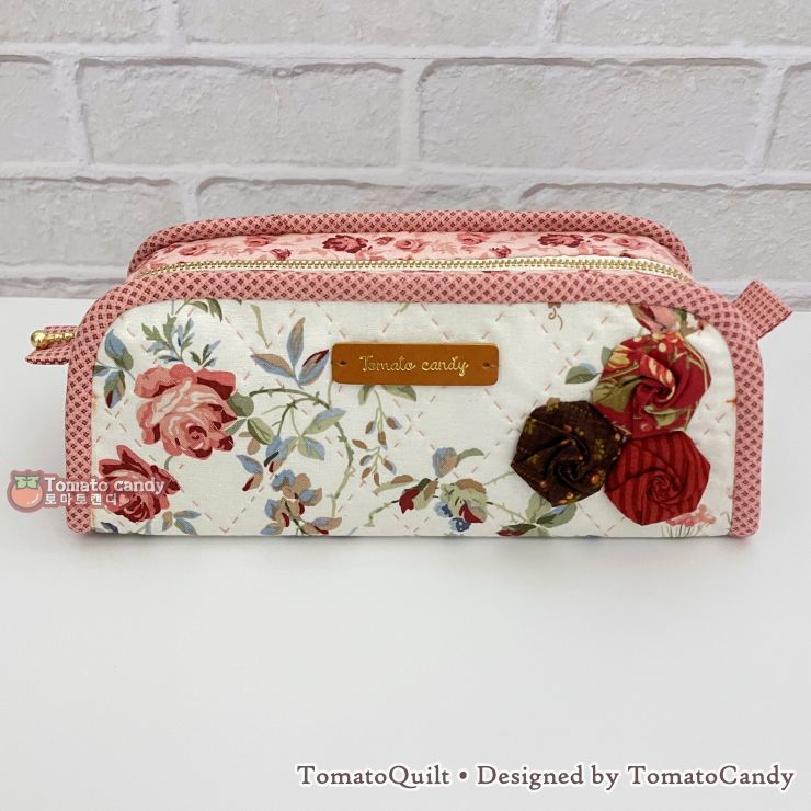 No.265 Simple Pouch Sewing Pattern – Rose Decoration, Cosmetic Bag, Pencil Case, Hand Sewing, No Written Instructions, YouTube Tutorial, PDF