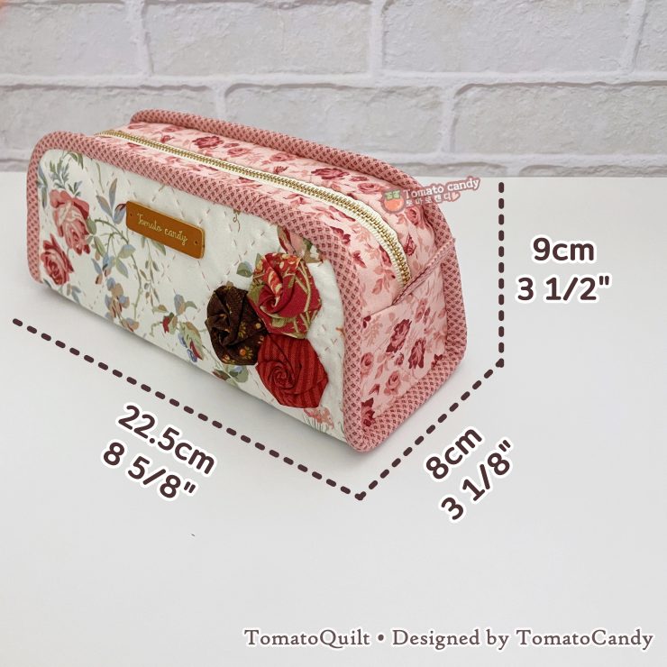 No.265 Simple Pouch Sewing Pattern – Rose Decoration, Cosmetic Bag, Pencil Case, Hand Sewing, No Written Instructions, YouTube Tutorial, PDF