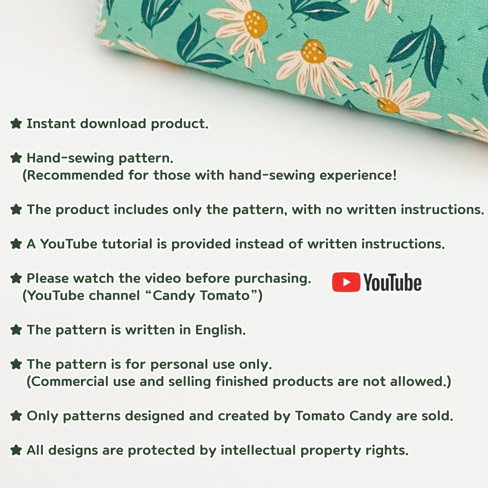No.266 Simple 3-Piece Zipper Pouch Sewing Pattern (2 Sizes), Wide Opening. No Written Instructions, Hand Sewing Pattern Only
