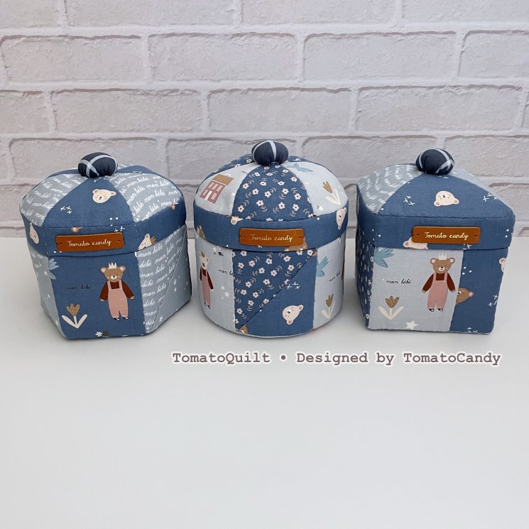 No.267 Patchwork Fabric Box Pattern – 3 Shapes (Round, Square, Hexagon), Hand Sewing, No Written Instructions, YouTube Tutorial, PDF pattern
