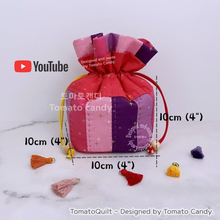 No.161 String pouch / Korea lucky pouch. Hand Sewing Pattern Only, YouTube Tutorial, No Written Instructions, Instant Download PDF.