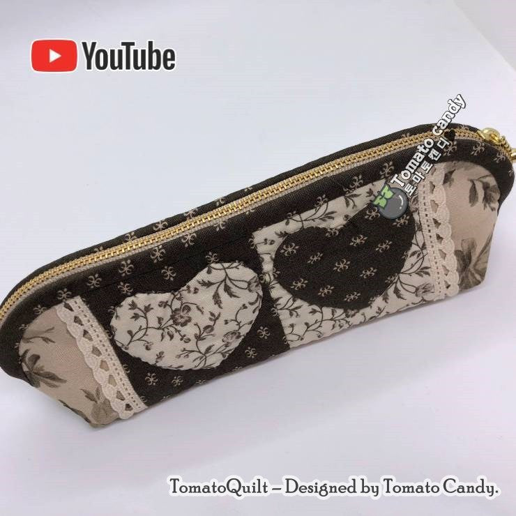 No.004 Heart pencil case pouch. Hand Sewing Pattern Only, No Written Instructions, YouTube Tutorial, Instant Download PDF.