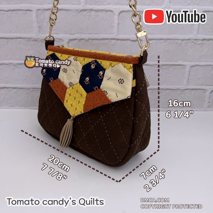No.041 Hexagon Double Flap Mini Bag. Hand Sewing PDF Pattern Only, YouTube Tutorial, No Written Instructions.