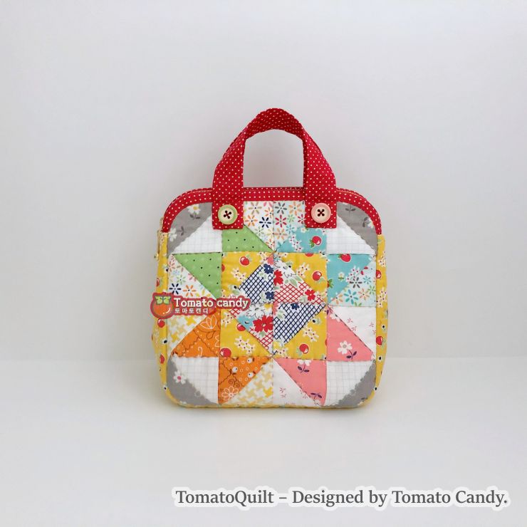 No.135 Triangle patchwork square pouch, Hand Sewing Pattern Only, YouTube Tutorial, No Written Instructions, Instant Download PDF.