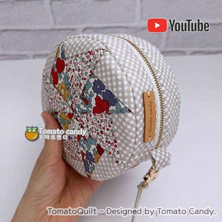 No.180 Patchwork round pouch, Hand Sewing Pattern Only, YouTube Tutorial, No Written Instructions, Instant Download PDF.