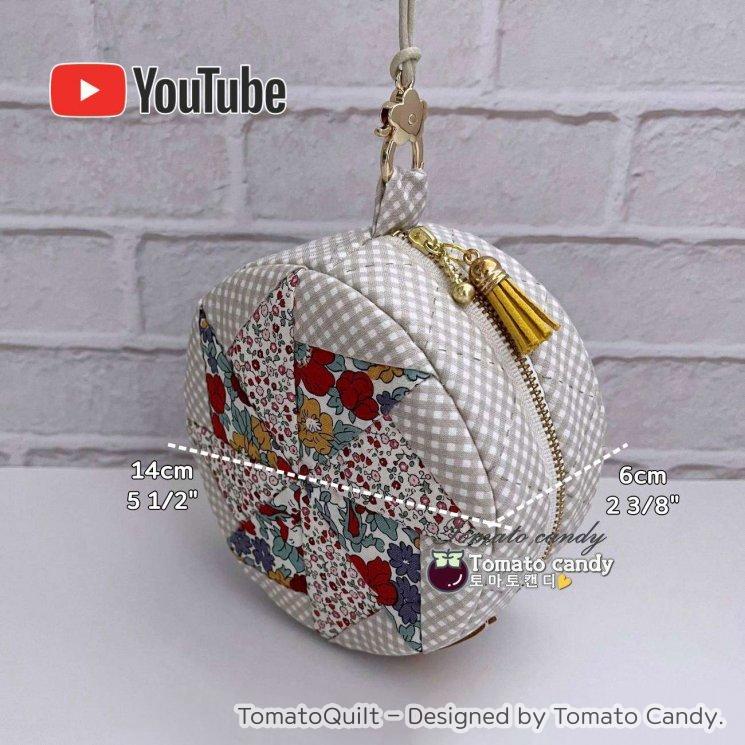 No.180 Patchwork round pouch, Hand Sewing Pattern Only, YouTube Tutorial, No Written Instructions, Instant Download PDF.