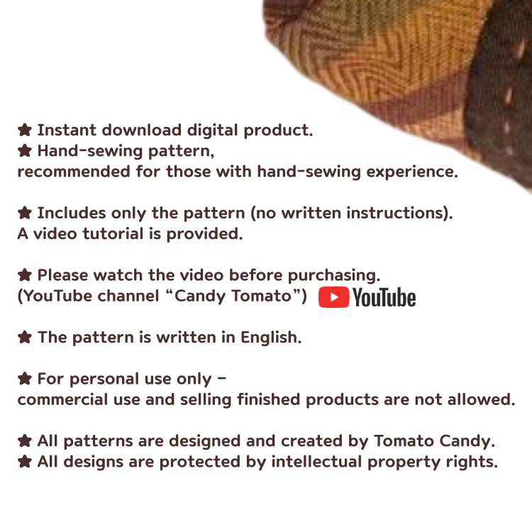 No.050 Biscornu Coin Purse, Mini Zipper Pouch, PDF Hand Sewing Pattern, YouTube Tutorial Only (No Written Instructions)