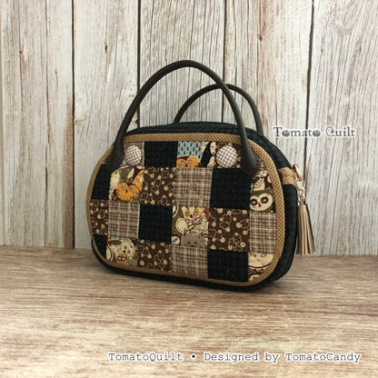 No.098 Small Patchwork Tote Bag PDF Sewing Pattern with Front Pocket – Video Tutorial (No Written Instructions)