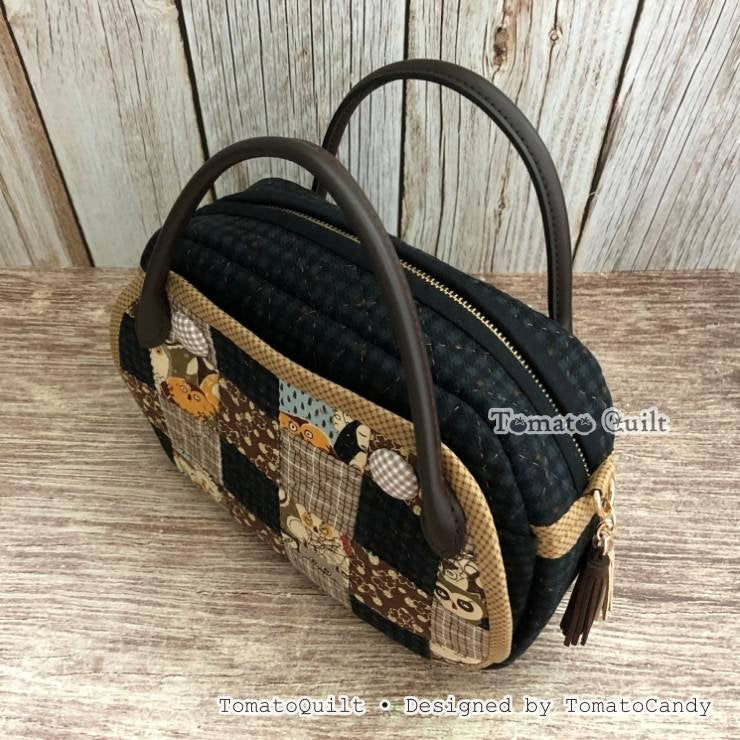 No.098 Small Patchwork Tote Bag PDF Sewing Pattern with Front Pocket – Video Tutorial (No Written Instructions)
