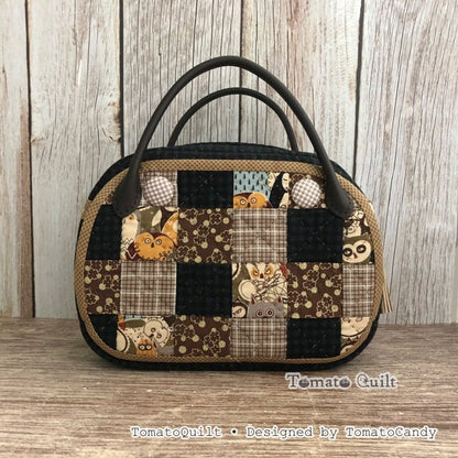 No.098 Small Patchwork Tote Bag PDF Sewing Pattern with Front Pocket – Video Tutorial (No Written Instructions)