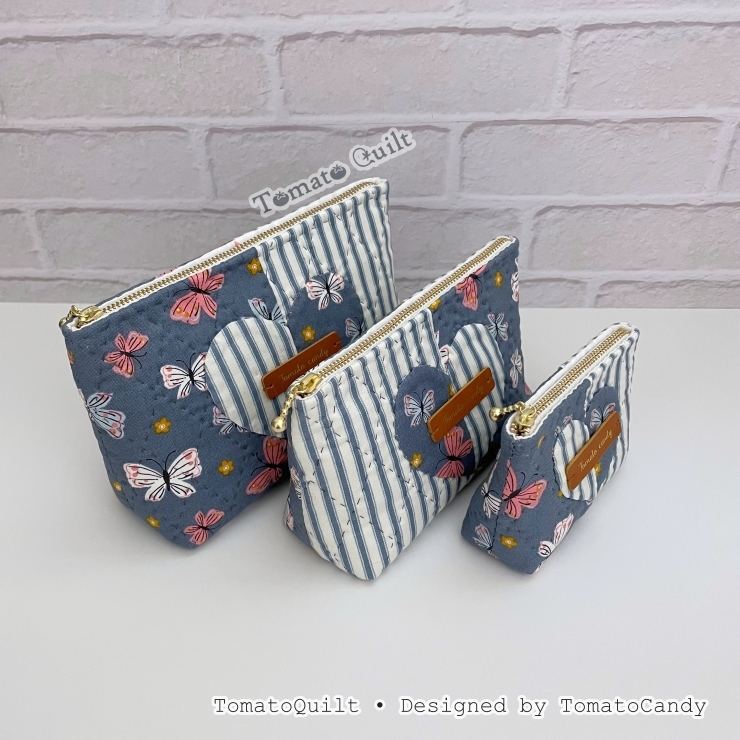 No.285 Two-Fabric Heart Zipper Pouch, PDF Pattern Only, Hand Sewing, No Written Instructions, YouTube Tutorial