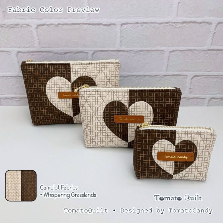 No.285 Two-Fabric Heart Zipper Pouch, PDF Pattern Only, Hand Sewing, No Written Instructions, YouTube Tutorial