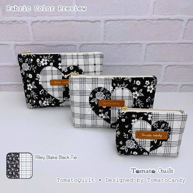 No.285 Two-Fabric Heart Zipper Pouch, PDF Pattern Only, Hand Sewing, No Written Instructions, YouTube Tutorial