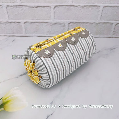 No.137 Curved Applique Barrel Pouch, PDF Pattern Only – Video Tutorial (No Written Instructions), Hand Sewing