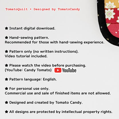 No.278 Simple Patchwork Card Wallet, PDF Pattern Only, Hand Sewing, No Written Instructions, YouTube Tutorial