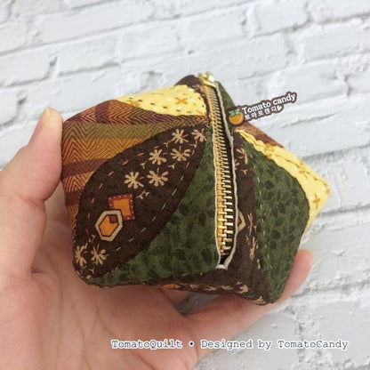 No.050 Biscornu Coin Purse, Mini Zipper Pouch, PDF Hand Sewing Pattern, YouTube Tutorial Only (No Written Instructions)