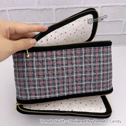 No.108  Cosmetic Pouch with Double Zippers pattern. Hand Sewing Pattern Only, YouTube Tutorial, No Written Instructions.