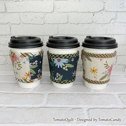 No.263 Cup Sleeve with Heart and Butterfly pattern, Hand Sewing Pattern Only, Video Tutorial, No Written Instructions, Instant Download.