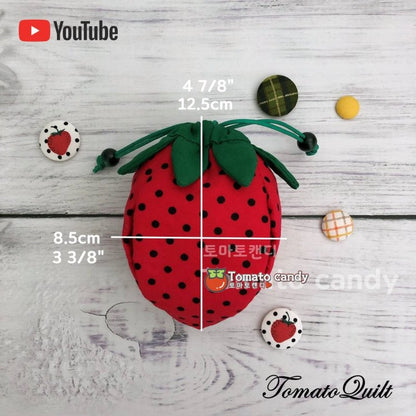 No.153 Strawberry Pouch PDF pattern. Hand Sewing Pattern Only, YouTube Tutorial, No Written Instructions.