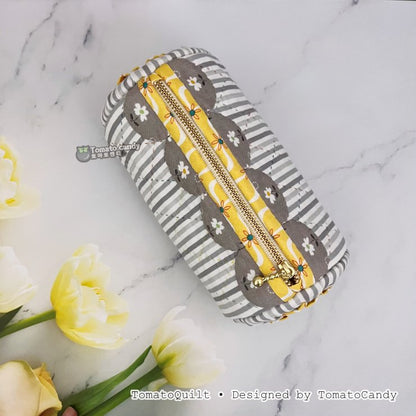 No.137 Curved Applique Barrel Pouch, PDF Pattern Only – Video Tutorial (No Written Instructions), Hand Sewing