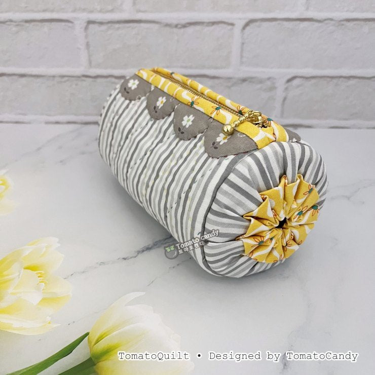 No.137 Curved Applique Barrel Pouch, PDF Pattern Only – Video Tutorial (No Written Instructions), Hand Sewing