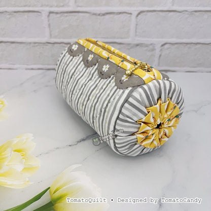 No.137 Curved Applique Barrel Pouch, PDF Pattern Only – Video Tutorial (No Written Instructions), Hand Sewing