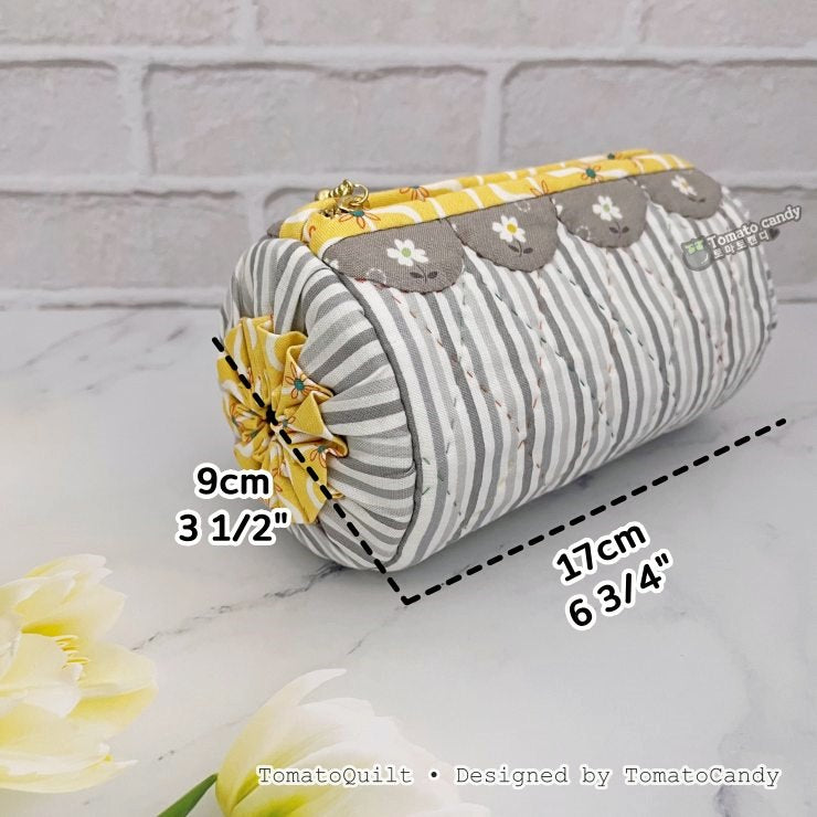 No.137 Curved Applique Barrel Pouch, PDF Pattern Only – Video Tutorial (No Written Instructions), Hand Sewing