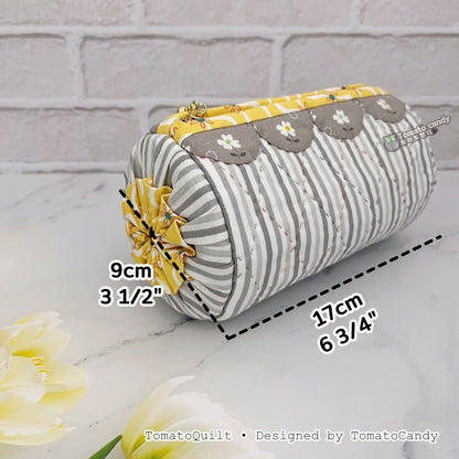 No.137 Curved Applique Barrel Pouch, PDF Pattern Only – Video Tutorial (No Written Instructions), Hand Sewing