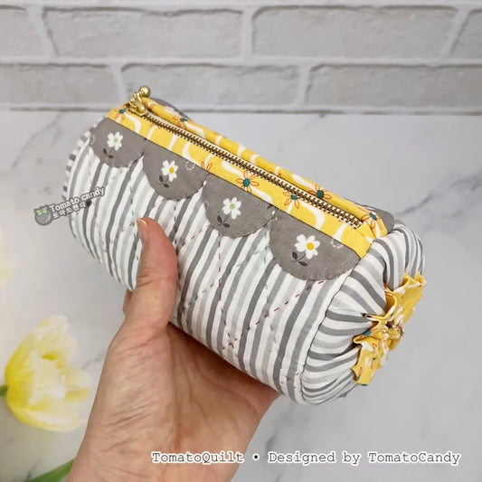 No.137 Curved Applique Barrel Pouch, PDF Pattern Only – Video Tutorial (No Written Instructions), Hand Sewing