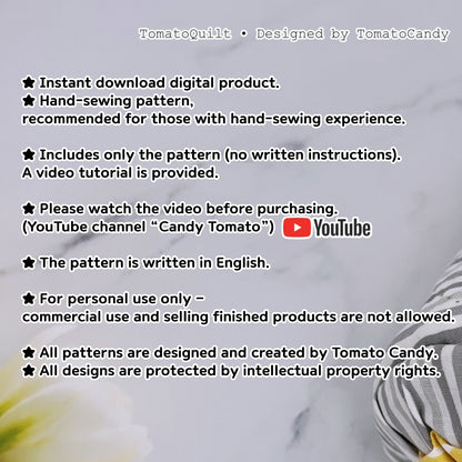 No.137 Curved Applique Barrel Pouch, PDF Pattern Only – Video Tutorial (No Written Instructions), Hand Sewing