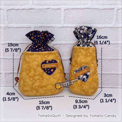 No.212 Mini string pouch & glasses case, Only PDF hand-sewing pattern, YouTube tutorial, No written instructions.