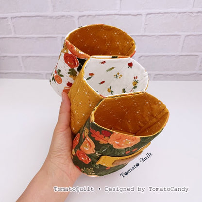 No.284 Connectable Fold-Flat Fabric Basket, PDF Pattern, Hand Sewing, Video Tutorial Only (No Printed Instructions)