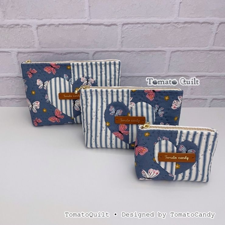 No.285 Two-Fabric Heart Zipper Pouch, PDF Pattern Only, Hand Sewing, No Written Instructions, YouTube Tutorial