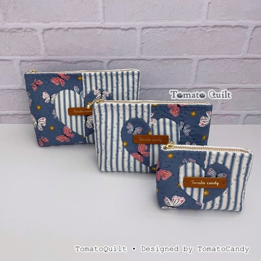 No.285 Two-Fabric Heart Zipper Pouch, PDF Pattern Only, Hand Sewing, No Written Instructions, YouTube Tutorial