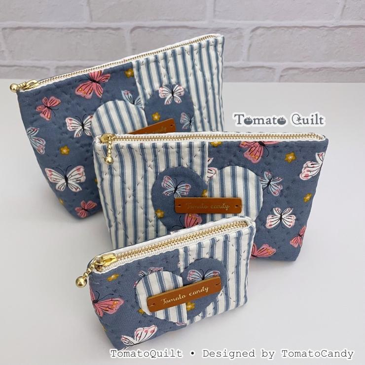 No.285 Two-Fabric Heart Zipper Pouch, PDF Pattern Only, Hand Sewing, No Written Instructions, YouTube Tutorial