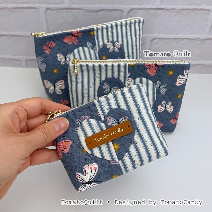 No.285 Two-Fabric Heart Zipper Pouch, PDF Pattern Only, Hand Sewing, No Written Instructions, YouTube Tutorial
