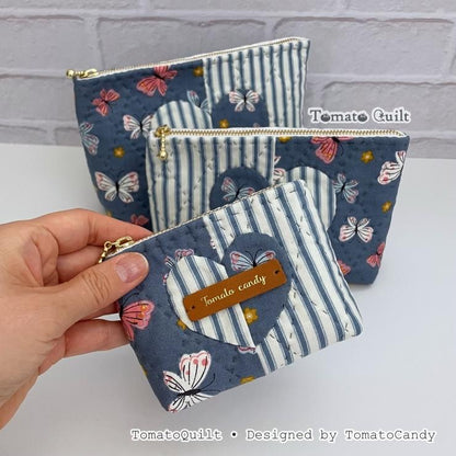 No.285 Two-Fabric Heart Zipper Pouch, PDF Pattern Only, Hand Sewing, No Written Instructions, YouTube Tutorial