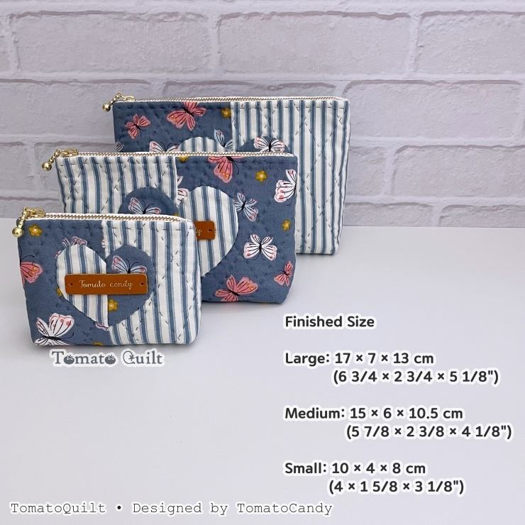 No.285 Two-Fabric Heart Zipper Pouch, PDF Pattern Only, Hand Sewing, No Written Instructions, YouTube Tutorial