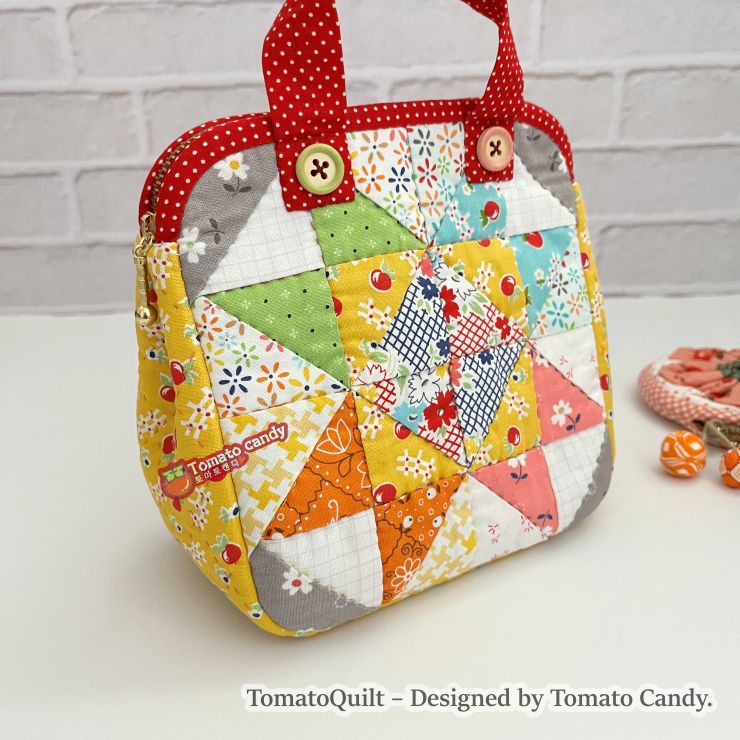 No.135 Triangle patchwork square pouch, Hand Sewing Pattern Only, YouTube Tutorial, No Written Instructions, Instant Download PDF.