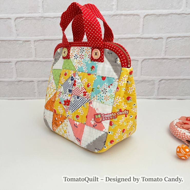 No.135 Triangle patchwork square pouch, Hand Sewing Pattern Only, YouTube Tutorial, No Written Instructions, Instant Download PDF.