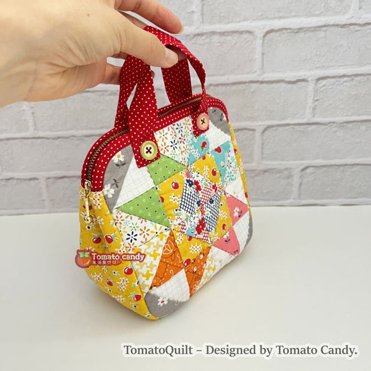 No.135 Triangle patchwork square pouch, Hand Sewing Pattern Only, YouTube Tutorial, No Written Instructions, Instant Download PDF.