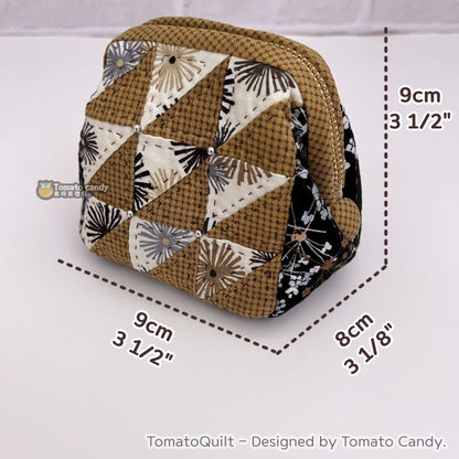 No.038 Patchwork wheel frame mini pouch pattern. No Written Instructions. Hand Sewing Pattern Only, YouTube Tutorial.