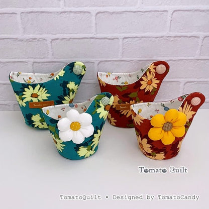 No.288 Small quilted fabric basket, PDF Pattern Only, Hand Sewing, No Written Instructions, YouTube Tutorial