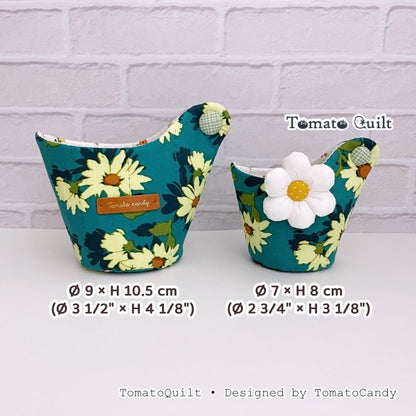 No.288 Small quilted fabric basket, PDF Pattern Only, Hand Sewing, No Written Instructions, YouTube Tutorial