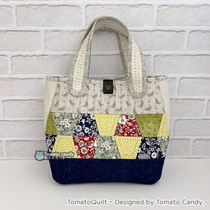 No.073 Tumbler Patchwork Tote Bag pattern. Hand Sewing Pattern Only, YouTube Tutorial, No Written Instructions, Instant Download PDF.