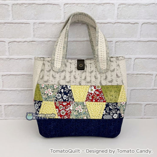 No.073 Tumbler Patchwork Tote Bag pattern. Hand Sewing Pattern Only, YouTube Tutorial, No Written Instructions, Instant Download PDF.