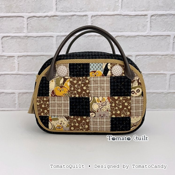 No.098 Small Patchwork Tote Bag PDF Sewing Pattern with Front Pocket – Video Tutorial (No Written Instructions)