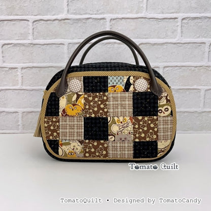 No.098 Small Patchwork Tote Bag PDF Sewing Pattern with Front Pocket – Video Tutorial (No Written Instructions)