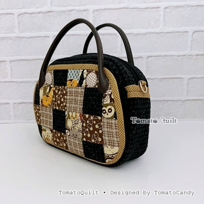 No.098 Small Patchwork Tote Bag PDF Sewing Pattern with Front Pocket – Video Tutorial (No Written Instructions)