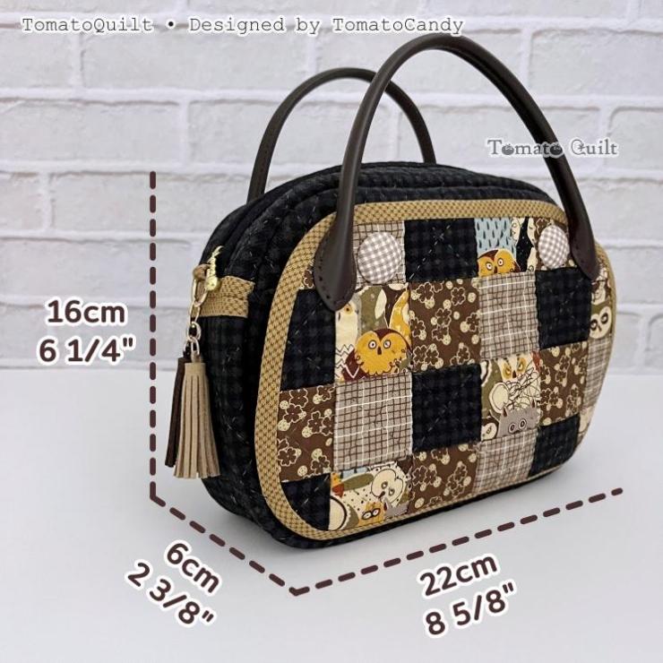 No.098 Small Patchwork Tote Bag PDF Sewing Pattern with Front Pocket – Video Tutorial (No Written Instructions)